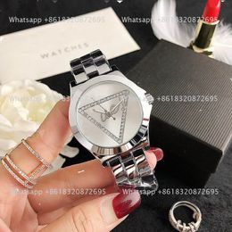 Brand Watch Women Girl Diamond Triangle Style with Luxury Logo Metal Steel Band Quartz Pols Horloges GS 37