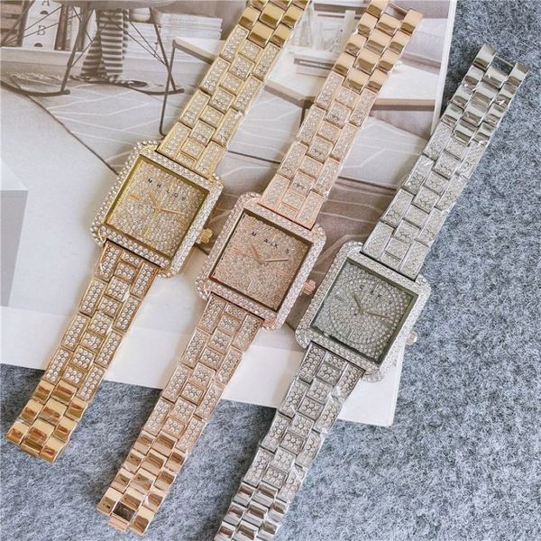 Marque de marque Beautiful Women Lady Girl Square Crystal Style Dial Steel Metal Band Quartz Wrist Watch M122265P