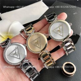 Brandhorloges met luxe logo dames meisje diamantstijl wijzerplaat stalen metal band quartz pols horloge gs 25