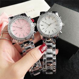 Relojes de marca para mujer y niña, reloj de pulsera de cuarzo con banda de acero y Metal con letras grandes de cristal y diamantes, GS 45334I