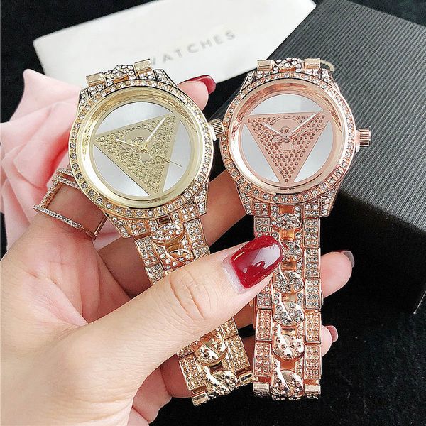 Marque montres femmes dame fille diamant cristal Triangle point d'interrogation Style métal acier bande Quartz montre-bracelet GS 43