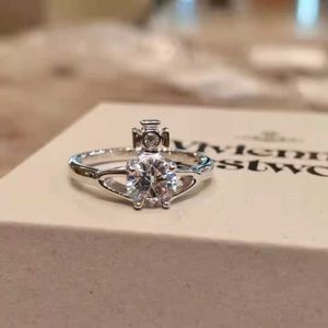 Brand Westwoods Classic Saturne Single Diamond Ring Simple and Elegant Four Claw Zircon Small Swey Potato Hot Style Nail