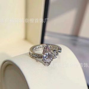 Brand Westwoods Micro Diamond Opening Saturn Ring Single 925 Silver Zircon Femme Live Broadcast Nail