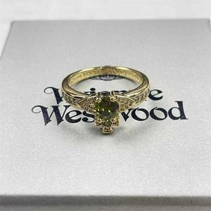 Brand Westwoods Ring High Version Vivie Full Diamond Saturn Punk Style Personnalisé Green Nail