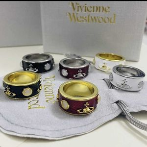 Brand Westwoods Wide Face ENAMEL MULI-COLORS RING PUNK SATURN King Couple Colorful Lacquer Nail