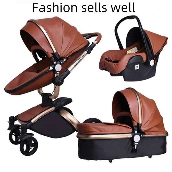 Marque en gros de luxe haut paysage Baby Baby Poustre 3 en 1 NOUVEAU PRAM 360 DEGRIE ROTATE CUIR CUIR EU SATTY