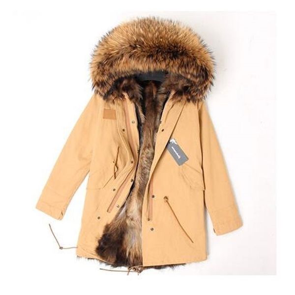 Marca Jacket Winter Women Abrida larga Jackets Women Warm Collar Natural Raccoon FUR LINEADA 201126