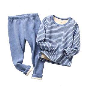 Conjuntos de pijamas de invierno para niños, pijamas cálidos para niños, ropa de dormir gruesa para niñas de 2 a 12 años, ropa interior térmica de bebé de lana 211130