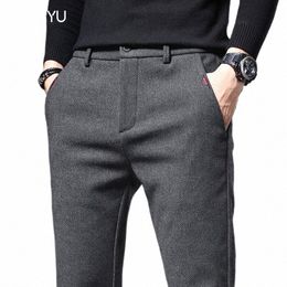 Marque hiver nouveau tissu brossé pantalons décontractés hommes épais Busin Fi corée Slim Fit Stretch gris bleu noir pantalon mâle 38 c7x5 #