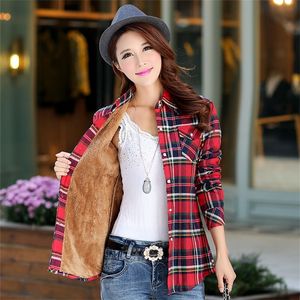 Merk Winter Warm Vrouwen Fluwelen Dikkere Jas Plaid Shirt Stijl Jas Vrouwelijke College Stijl Casual Jas Bovenkleding 220815