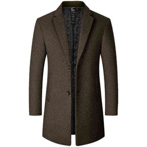 Marca Invierno Lana Hombres Abrigo grueso Soporte Collar Masculino Moda Lana Mezcla Outwear Chaqueta Smart Casual Trench Plus Tamaño 211106