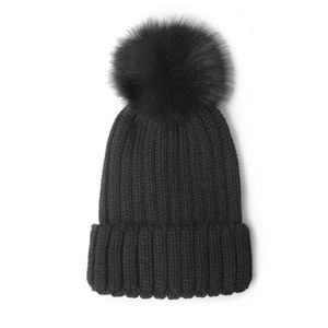 Marque femmes hiver tricot chapeau Pure laine vierge fourrure de renard mode fille doux chaud chapeau hap01a235d