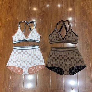 Trajes de baño de marca para mujer, traje de baño Sexy de dos letras de punto con cuello colgante, Bikini fino, novedad de verano 2022