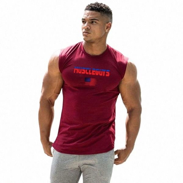 Brand Workout Casual Cott Mens Tank Top Gym Vêtements Bodybuilding Fitn Sports Fi Sleevel Veste Muscle Under-Chirt i6HW #