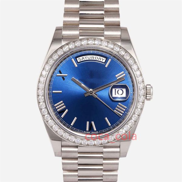 Montre du monde de la marque 2024 Meilleure version Day-Date Or blanc 18 carats Lunette en diamant romain bleu 40 mm 228349RBR Montre automatique complète Garantie de 2 ans MONTRES POUR HOMMES 96