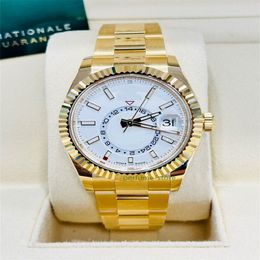 Merkwereld luxe horloge Beste versie Sky-Dweller 336938 18K geel goud Witte wijzerplaat automatisch ETA Cal.3235 horloge 2 jaar garantie HERENHORLOGES