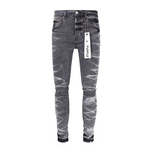 Merk gerimpelde grijze modeheren paarse jeans streetwear gescheurd lange broek