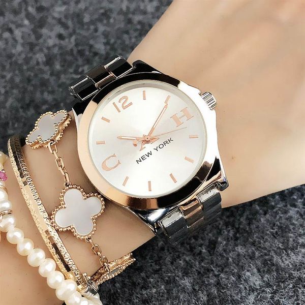 Montre-bracelet de marque pour femmes et filles, Style new-yorkais, cadran en métal et acier, horloge à Quartz CO 6123245e