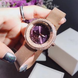 Montres-bracelets de marque pour femmes et filles, Style fleur en cristal, luxe, acier, métal, bande magnétique, horloge à Quartz CHA 80