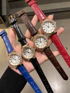 Merk Horloges Vrouwen Dames Meisje Kleurrijke Kristallen Stijl Lederen Band Quartz Luxe Horloge Di30