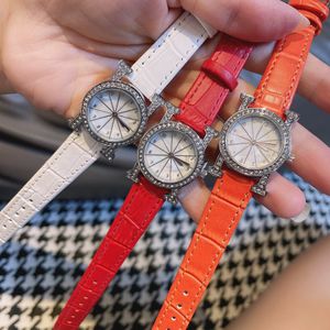 Relojes de pulsera de marca para mujer, estilo cristalino, correa de cuero de lujo, reloj de cuarzo HE12