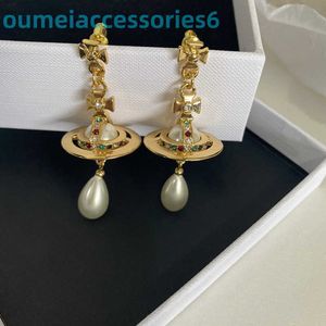 Branddesigner Western impératrice douairière boucle d'oreille Stud Saturn Ufo perle boucles d'oreilles personnalité féminine minorité goutte d'eau boucles d'oreilles