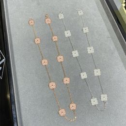 Collier en diamant de marque pour dames plaqué or 18 carats en argent 925 plein de diamants cristal trèfle carré pendentif chaîne collier