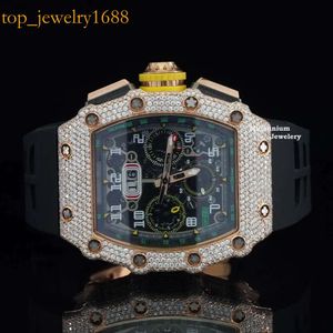 Brague Hip Hop de marque Iced Out Out Moisanite Hip Hop Down For Men Rubber Belt Watch Pass Diamond Tester