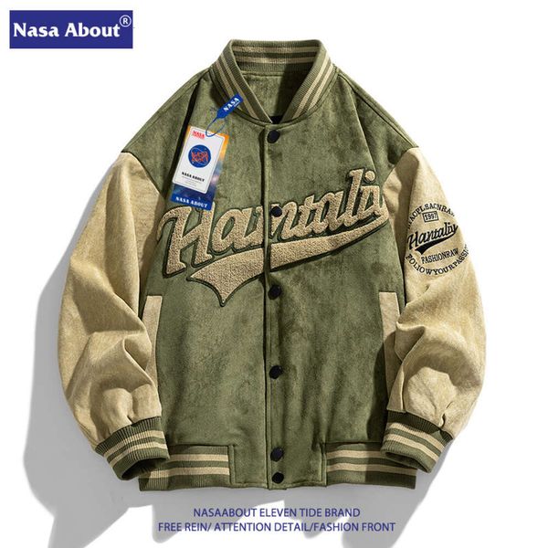 Marca NASA Co Gamuza Jersey de béisbol Hombres y mujeres Suelto Vintage Otoño Ins American Pilot Pareja Chaqueta Estilo uple