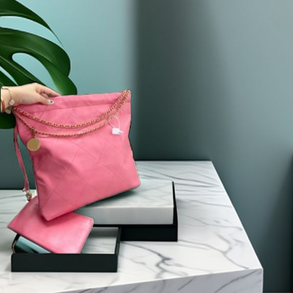 Sac de plage rose doux de marque 2023 nouveau populaire de qualité supérieure en peau de mouton mode polyvalent grande capacité Lingge femmes une épaule bandoulière sac à provisions portable