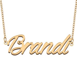 Brandi Nom Collier Pendentif pour Femmes Filles Cadeau d'anniversaire Plaque signalétique personnalisée Enfants Meilleurs Amis Bijoux en Acier Inoxydable Plaqué Or 18 Carats