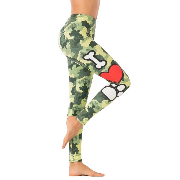 Marcas Mujeres Moda Legging Camuflaje Amor Perro Impresión leggins sexy Slim legins Cintura alta punk Leggings Mujer Fitness Pantalones LJ201006