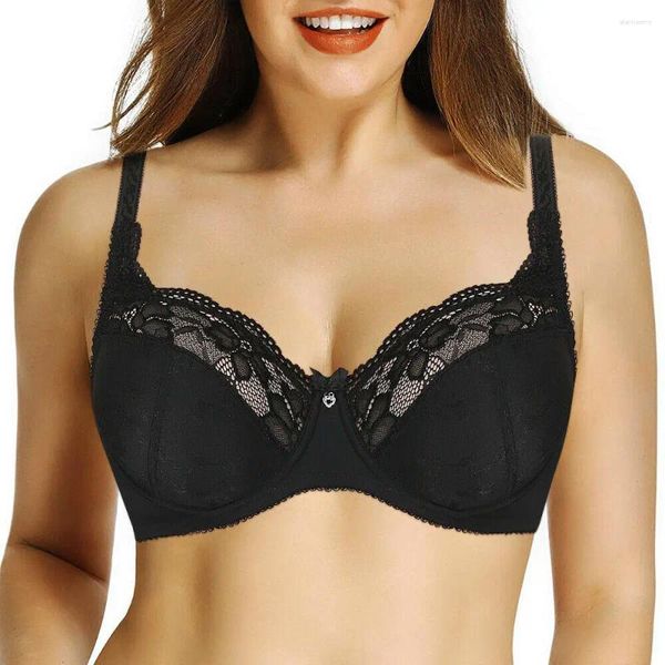 Bras 2024 Perspectiva de encaje Sujetador Mujeres Lencería sexy Bordado Floral Bralette Plus Tamaño A B C D E F G 75 80 85 90 95 100 105