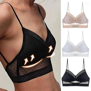 Behas 2024 Lage rug bralette dames u backless onzichtbare kanten bra polka stip mesh ultra dun ondergoed vrouwen lingerie tanktop