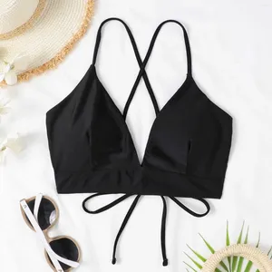 Bras 2024 Couleur continue Backless Swim Wear Bra Deep V Cross Lace Up One-Pice Push Swimsuit Samless Holiday Bikinis Tops Summer