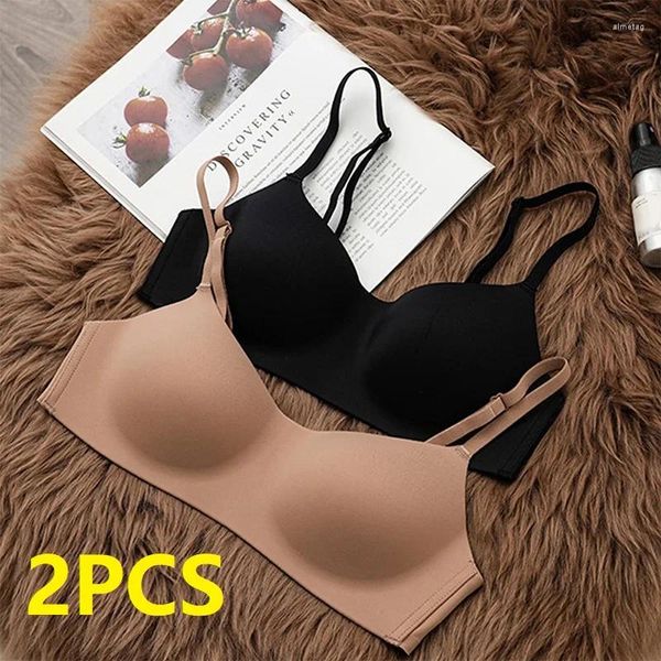 BRAS 2PCS Femmes Respirant Sans couture Mince Push-up Soutien-gorge Doux Confort Sous-vêtements sans armature Été Sexy Crop Top Non-fil Élastique