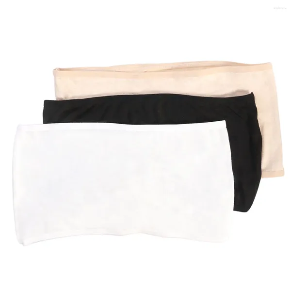 Sujetadores 3 colores Tops de tubo bandeau elásticos sin tirantes para mujer Sin almohadilla Envolturas en el pecho - Talla L (Desnudo)