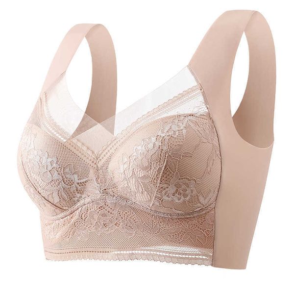 Bras 5XL 6XL Ropa interior sin costuras de encaje de gran tamaño Mujeres sin anillo de acero Reunión Anti-flacidez Recepción Auxiliar Pecho Dormir Bra P230417