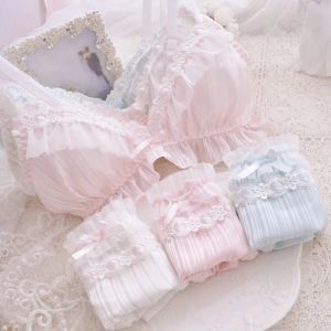 Bras 6 Color Lolita Women's Cute Bow Print Bra Bra Panties Lingerie Set Girl Bras Briess Setwear Set Women Bra and Panty Set