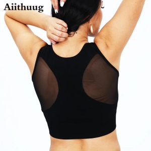 Aiithuug 1/2 Pack Soutiens-gorge de sport pour femmes à faible impact col haut Longline amovible rembourré course gymnase sans couture Yoga haut court sans fil