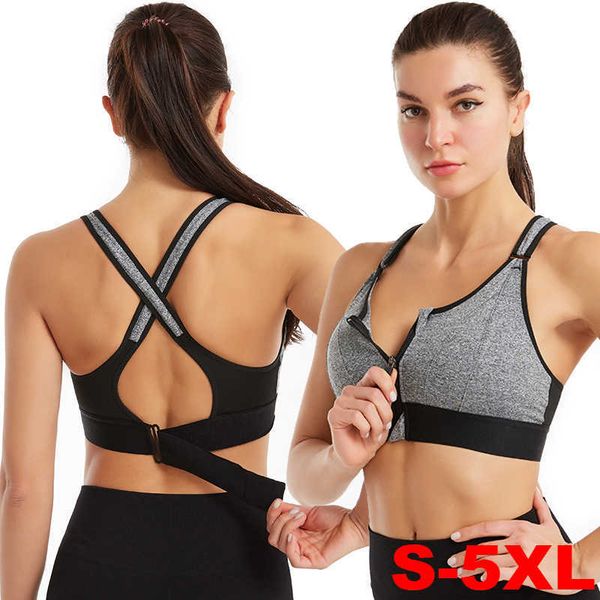 Sujetadores Anti-Vibración Sin anillo de acero Yoga Belleza Volver Ropa interior Mujer Cremallera frontal Sujetador deportivo Ajustable Inalámbrico Sujetador deportivo de apoyo P230512