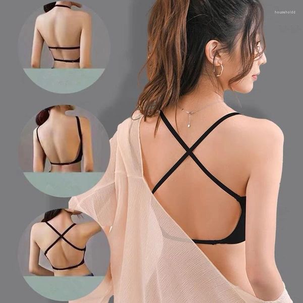 BRAS Beau soutien-gorge arrière pour femmes minces été petits seins push-up sans jantes ne peuvent être portés à l'extérieur dos nu glace soie sans couture