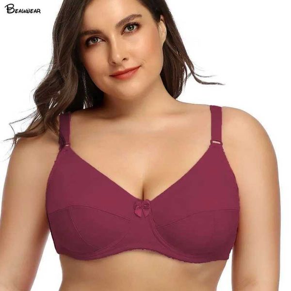 Bras Beauwear Couleur pure Bra de grande taille avec fil pour femmes Bralette non radiée pour le grand sein C D E F Cup Bras Y240426