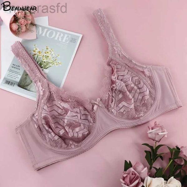 Sujetadores Beauwear Sujetador push up de encaje sexy Sujetadores con correas ajustadas para mujer Bralette ultrafino Lencería íntima Tallas grandes 40 42 44 46 B C D 240410