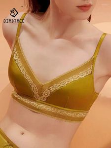 Bras Birdtree 16 mm voering Mulberry Silk Franse beha voor vrouwen kanten draad gratis huid vriendelijk dun ondergoed 2024 zomer P42856QC