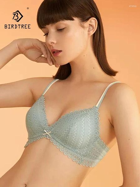 Bras Birdtree 16 mm Mulberry Mulberry Silk French Bra pour femmes en dentelle Free Skin Friendly Souswes minces 2024 Été P42858QC