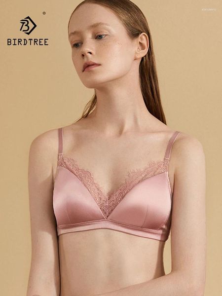 BRAS BIRDTREE Doublure Mulberry Soie Satin Soutien-gorge Femme Dentelle Fil Gratuit Sexy Mode Sous-vêtements respirants 2024 Été P42859QC