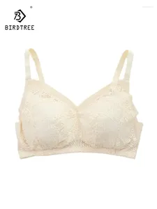 Bras Birdtree Lining Real Silk French Bra Mujeres Alambre Libre Pecho grande Cómodo Ropa interior de encaje sexy 2024 Verano P42934QC