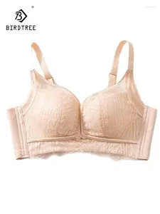 Bras Birdtree Real Silk Gathering Gathering Bra Fomen Wire Wire Free Sexy Lace Breathable Thin Souswear 2024 Printemps Summer P435114QC