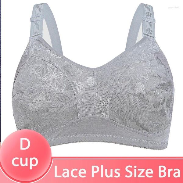 Soutien-gorge noir pour femmes, grande taille, en dentelle, sans doublure, couverture complète, fines bretelles ajustées sans fil, bonnet D, confort pour femmes